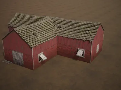 Barn Cattle Shed Farm Shelter Village Farmhouse With Interior  3 Low-poly 3D model