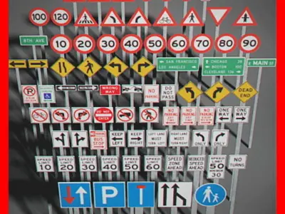 Pack - Traffic Signs Low-poly 3D model