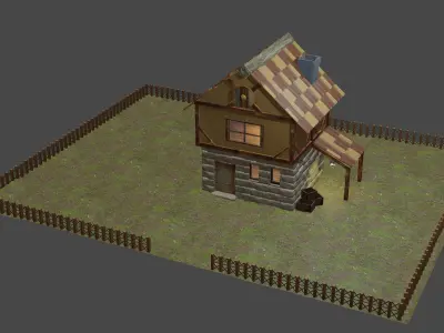 medieval village house Low-poly 3D model
