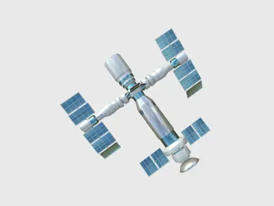 Satellite F03 White Blue - SciFi Space Design Low-poly 3D model