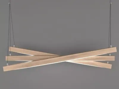 Light pendant with three wooden beams hanging from it Free low-poly 3D model