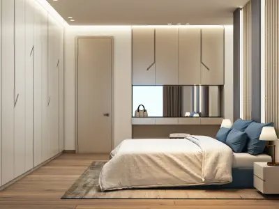 BEDROOM modern with wooden floors 3D model