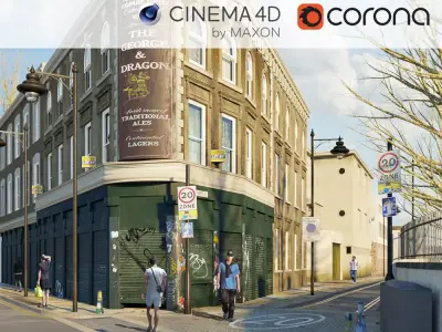 Corona - C4D Scene files - Old London Pub Exterior Scene 3D model