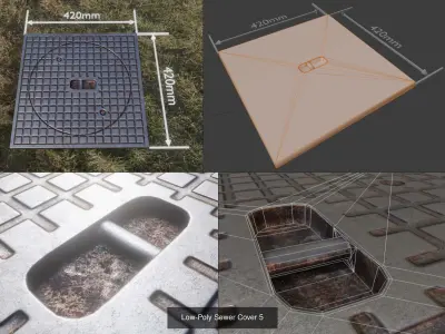 Sewer Cover 5 High and Low-Poly Version 3D Model Pack