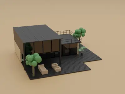 Low Poly Wooden House Low-poly 3D model