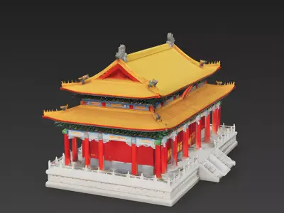 Grand Traditional Chinese Temple Hall 3D Model Low-poly 3D model