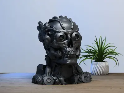 Robot Skull Headphone Stand  Cyborg Headset Stand 3D print model
