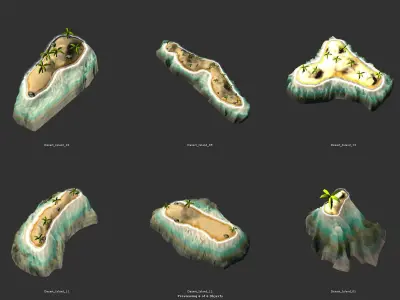 Island Set in ocean with palm trees Low-poly 3D model