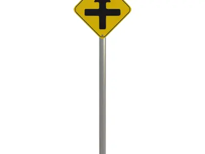 Crossroad Ahead Side Roads to Left and Right Traffic Sign 3D model