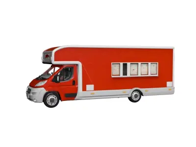 Classic Red Food Truck Street Food Mobile Catering Vehicle 3D model