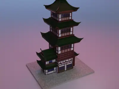 Japanese building architecture Low-poly 3D model