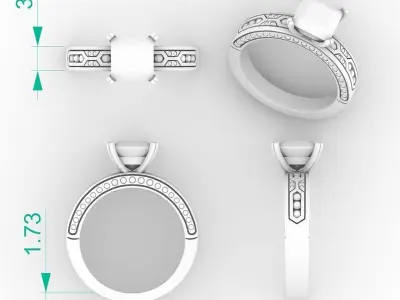 1 carat princess cut diamond engagement ring 3D print model