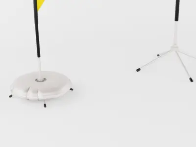 4 Types of advertising Teardrop flags banners restaurant scene 3D model