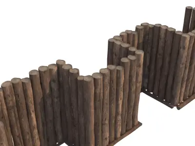trench wooden fence made of logs 3D model