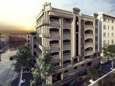 Classic stone facade-Building Classic Facade Element 3D model 12