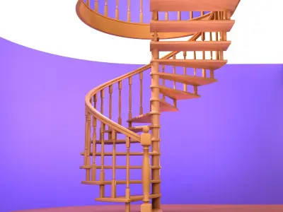 Ladder-screw wooden spiral staircase 3D model