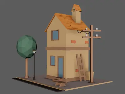 Low Poly 3D House Scene  Stylized Cartoon Building  Low-poly 3D model