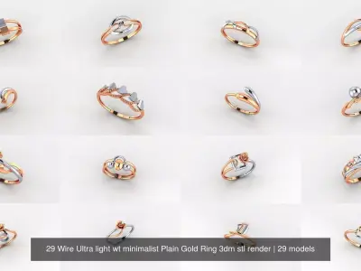 29 Wire Ultra light wt minimalist Plain Gold Ring 3dm stl render 3D Model Pack
