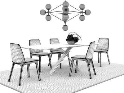 Dining Set 6 chandelier with glass balls hanging from it 3D model