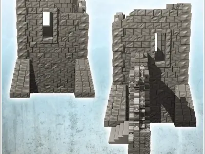 Ruined building with stone tower and staircase under arch 32 - M 3D print model