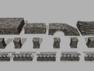ruin set stone staircase Low-poly 3D model
