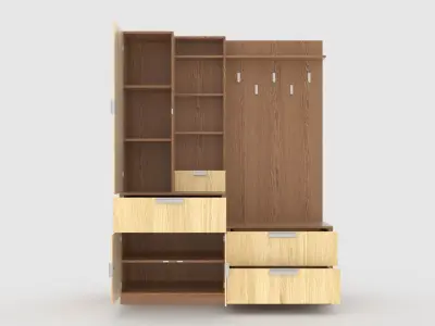 hallway 9 wooden cabinet with drawers and shelves 3D model