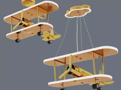 Gold painted chandelier airplane 3D model