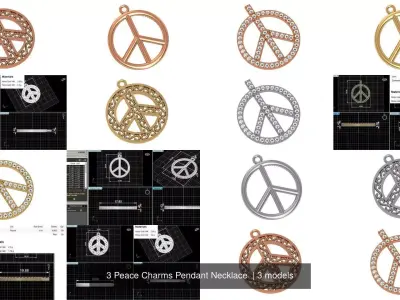 3 Peace Charms Pendant Necklace  3D Model Pack