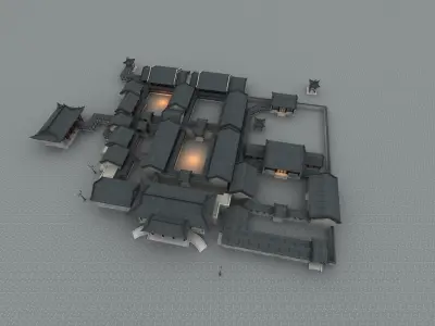 Asia Ancient buildings courtyard Low-poly 3D model