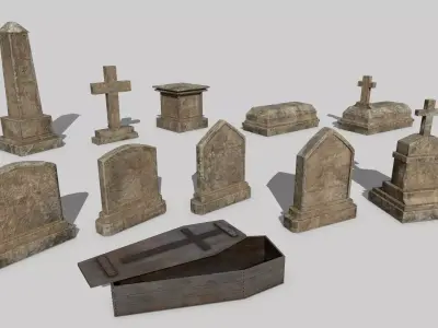 Tomb Stone Set Low-poly 3D model