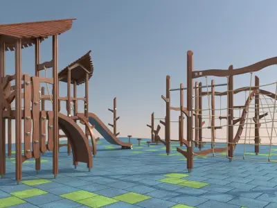 Modern wooden eco playground 3D model