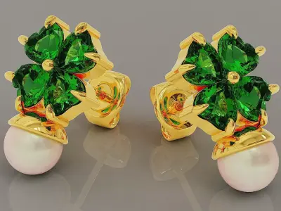 Heart shape diamond and pearl stud earrings Free 3D print model