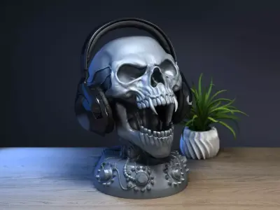 Robot skull human Headphone Stand Cyborg Headset Stand 3D print model