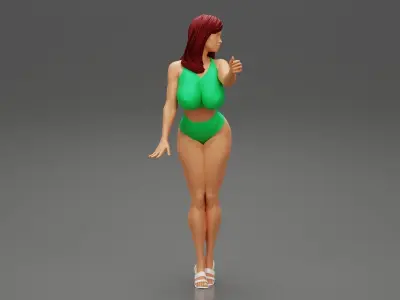 Sexy Brunette Woman Posing and Opening Window 3D print model