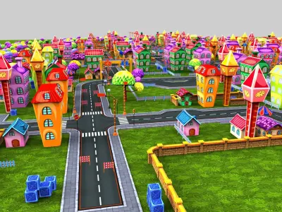 3D cartoon city toon Model Low-poly 3D model
