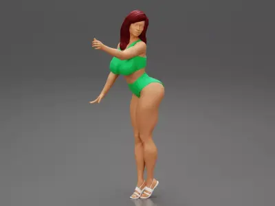 Sexy Brunette Woman Posing and Opening Window 3D print model