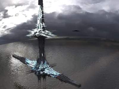 Floating Spaceport in the cloads 3D model