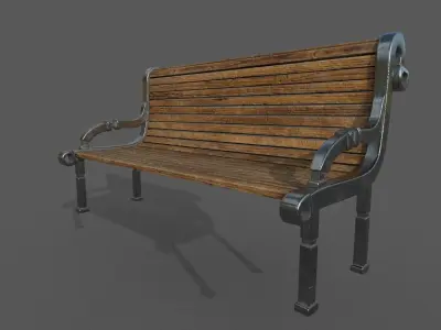bench wooden Low-poly 3D model