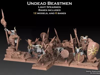 Undead Beastmen Light Spearmen 3D print model