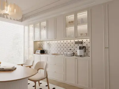 Cream Modern Kitchen and Dining Area  3D model