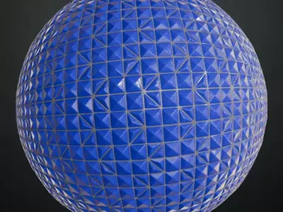 Modern Glossy Electric Blue Geometric Pyramid Tiles PBR Seamless Texture
