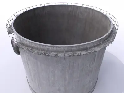 Concrete water tower 3 Low-poly 3D model