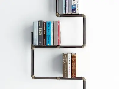 Collection bookshelves industrial pipe bookcase 3D model