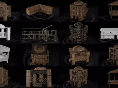 AAA Wooden Enterable Medieval Primal Hut Collection 04 R  3D Model Pack