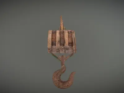 Pulley wooden hook hanging 3D model