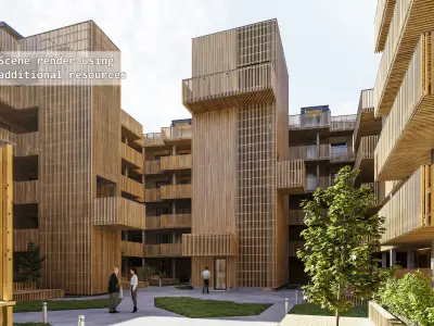 Residential apartment complex Qvillestaden inner yard 3D model