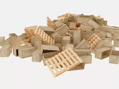 wood and cardboard boxes pallet pile 3 3D model