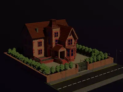Elegant Victorian-Style Brick House 3D Model Low-poly 3D model