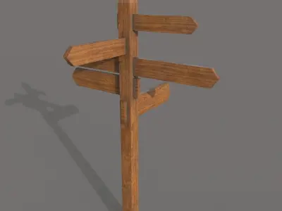 Wooden PBR Signpost Low-poly 3D model
