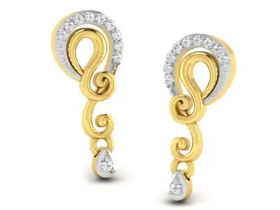 Gold Diamond Women Earring 3D print Model 3D print model 158